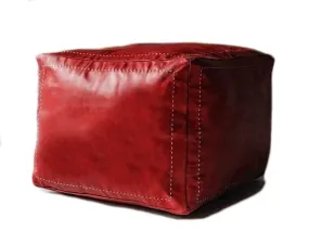 Moroccan Leather Pouf / Ottoman - Square - Red - Salwa