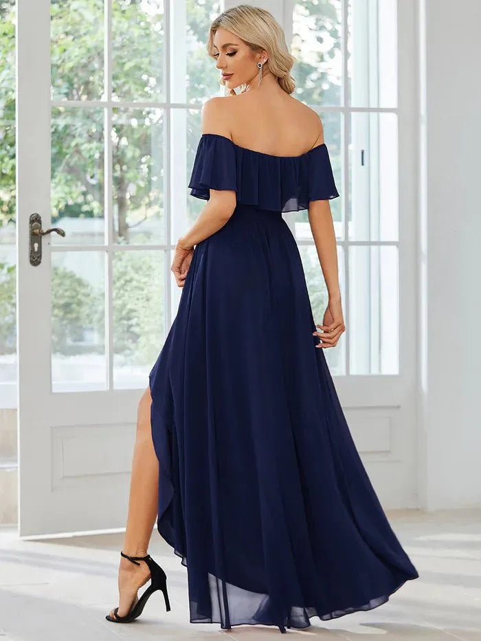 Off Shoulder Chiffon Split Evening Dress