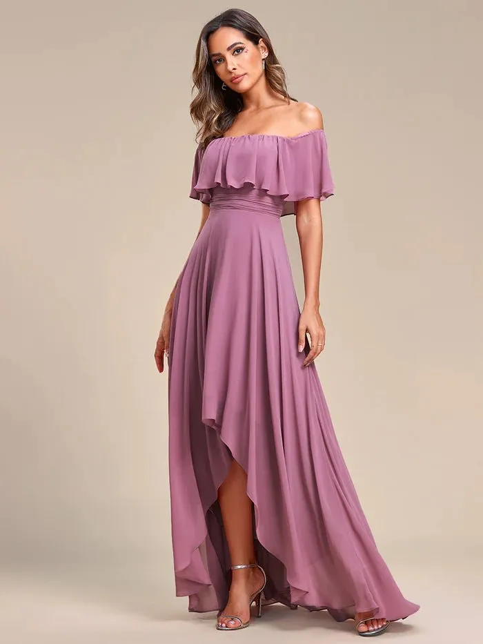 Off Shoulder Chiffon Split Evening Dress