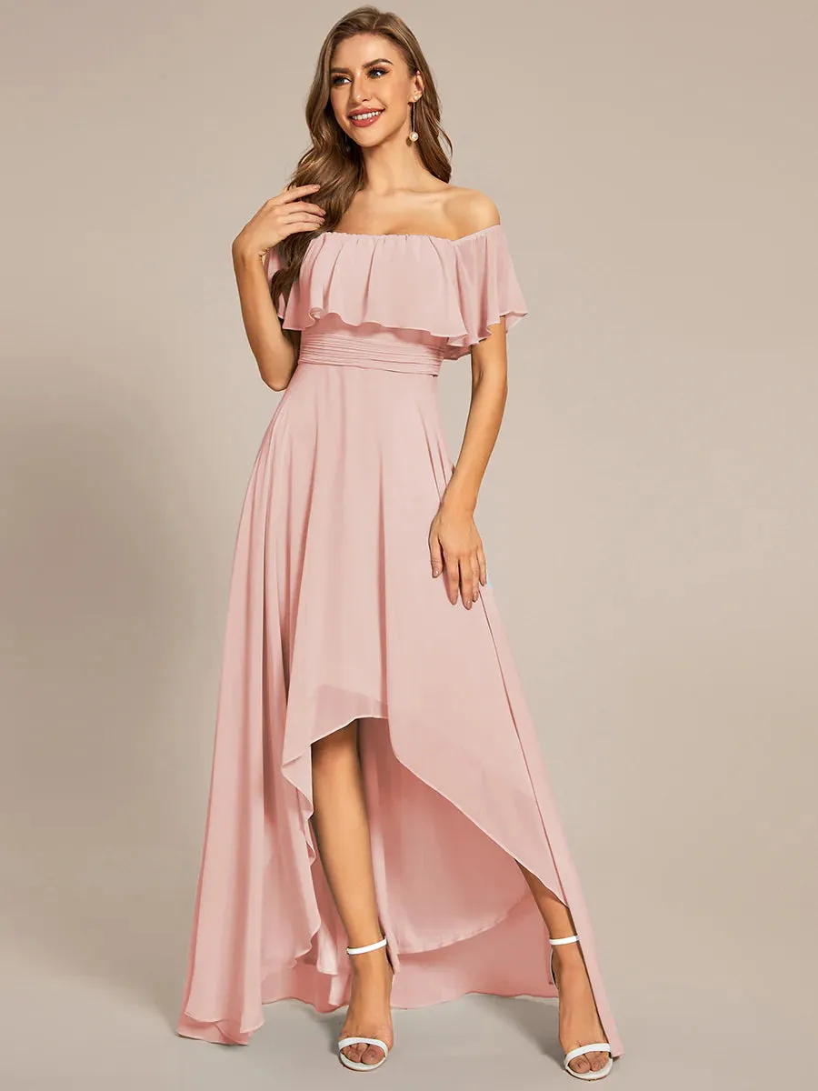 Off Shoulder Chiffon Split Evening Dress