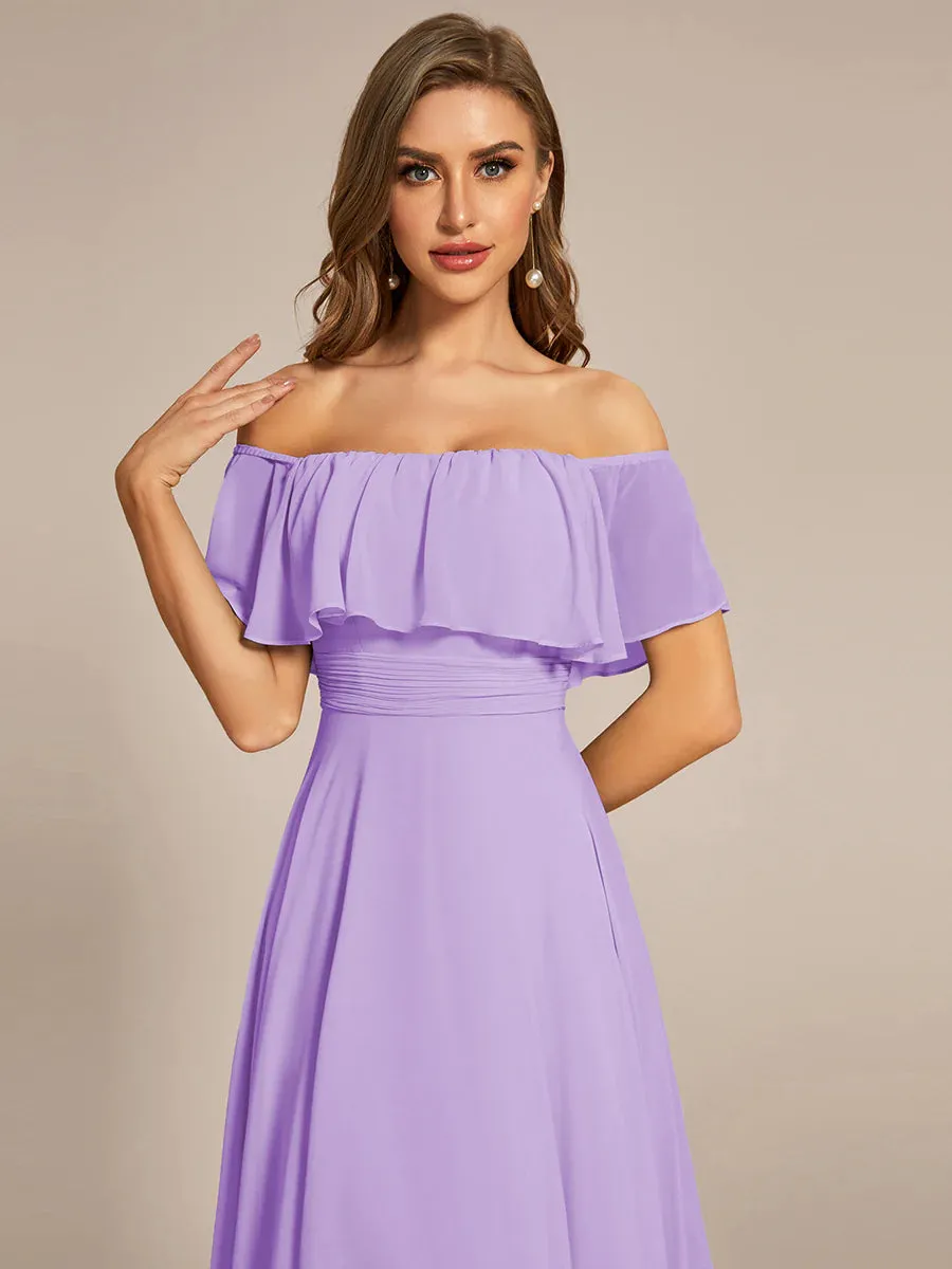 Off Shoulder Chiffon Split Evening Dress