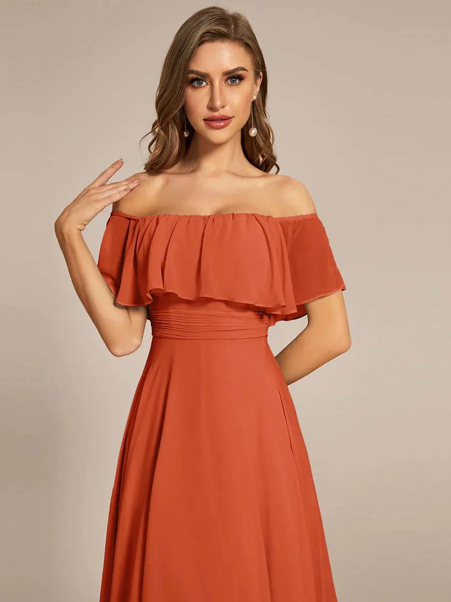 Off Shoulder Chiffon Split Evening Dress