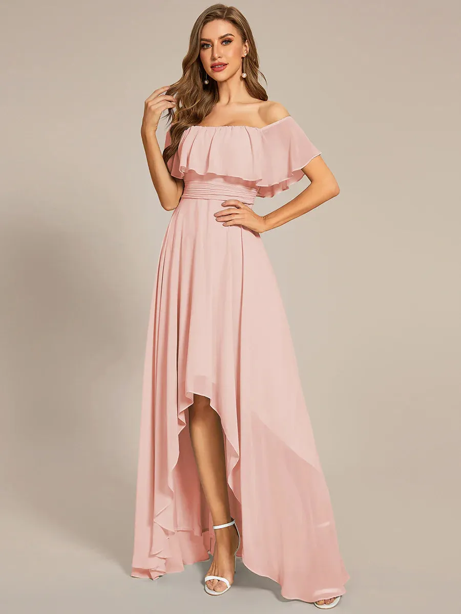 Off Shoulder Chiffon Split Evening Dress