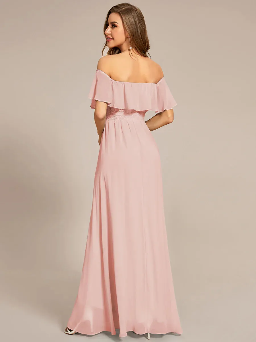 Off Shoulder Chiffon Split Evening Dress