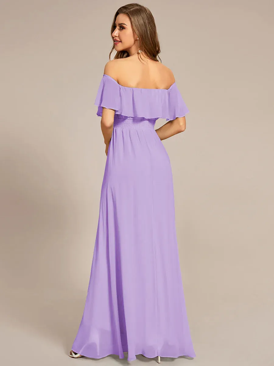 Off Shoulder Chiffon Split Evening Dress