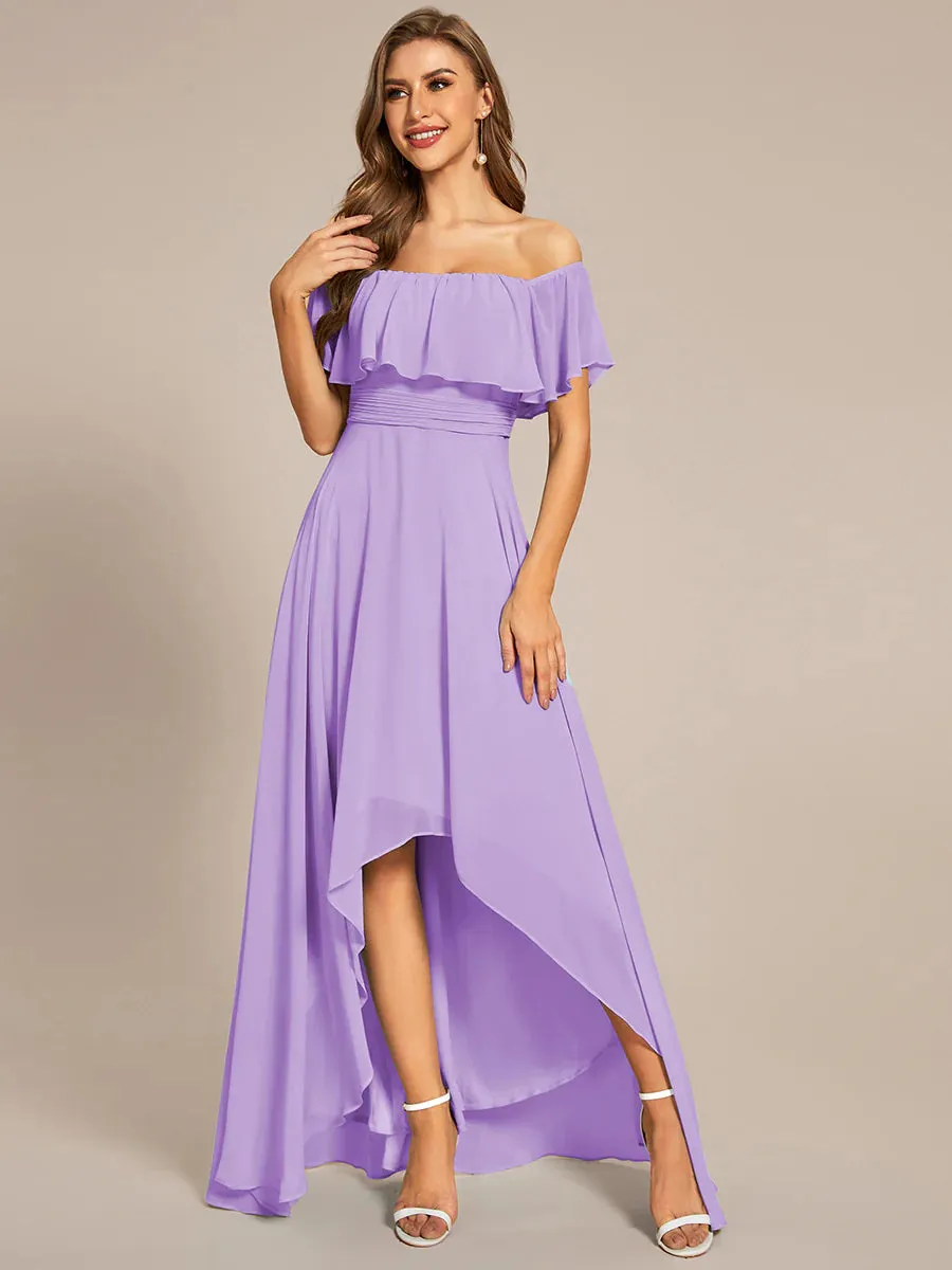 Off Shoulder Chiffon Split Evening Dress