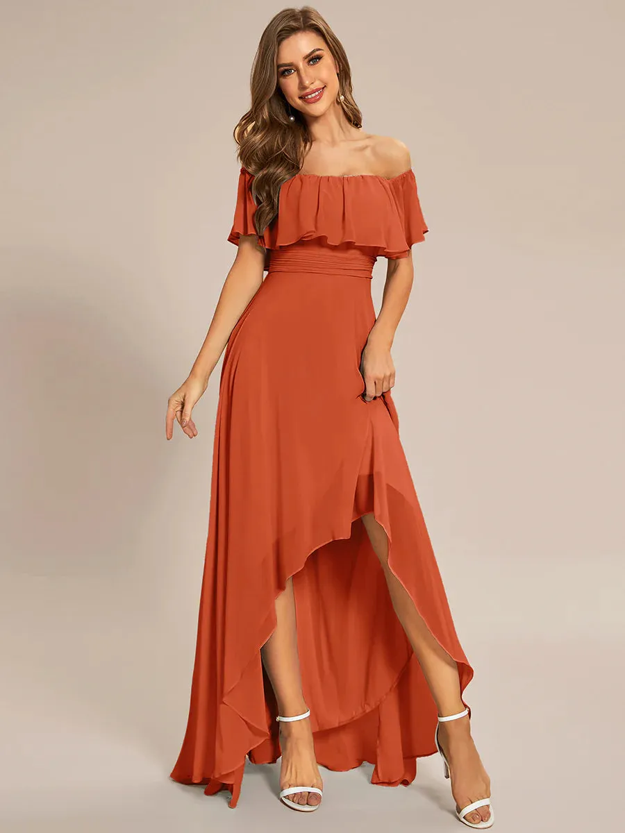 Off Shoulder Chiffon Split Evening Dress