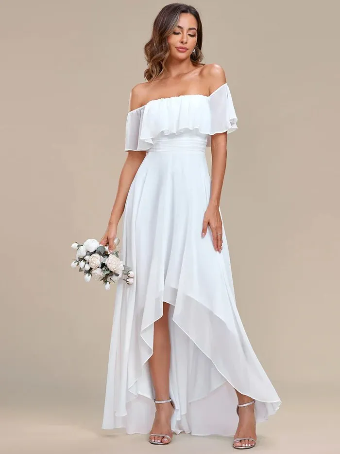 Off Shoulder Chiffon Split Evening Dress