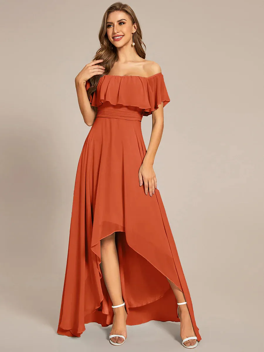 Off Shoulder Chiffon Split Evening Dress