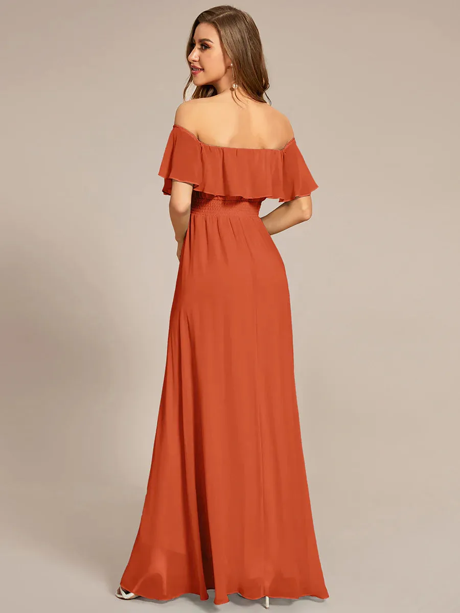 Off Shoulder Chiffon Split Evening Dress