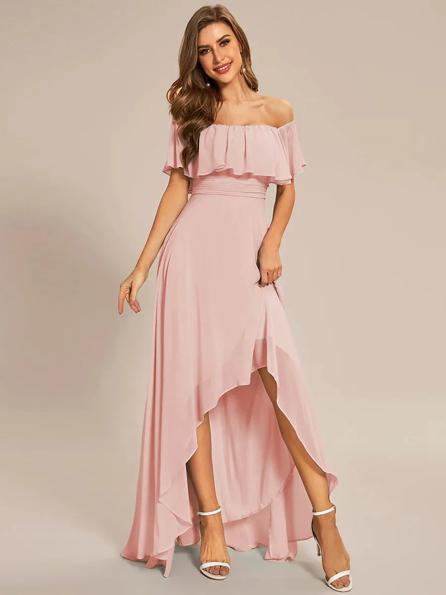 Off Shoulder Chiffon Split Evening Dress