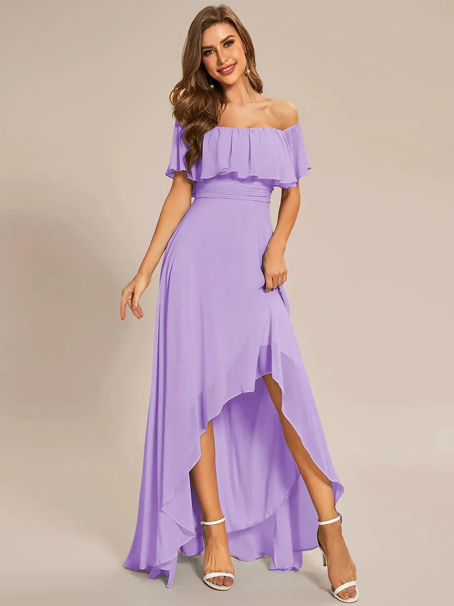 Off Shoulder Chiffon Split Evening Dress