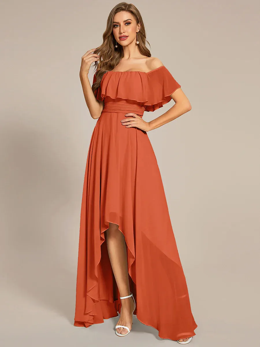 Off Shoulder Chiffon Split Evening Dress