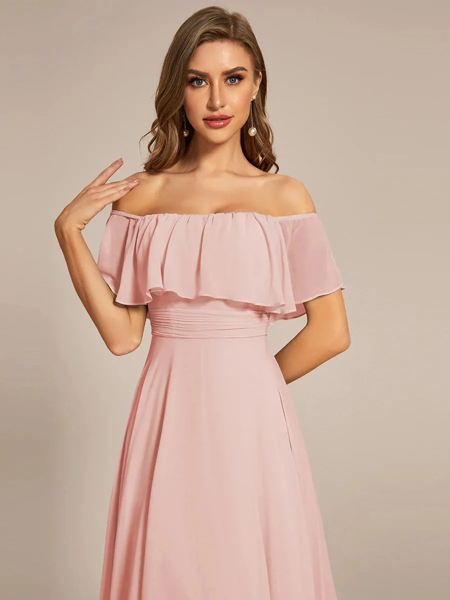 Off Shoulder Chiffon Split Evening Dress