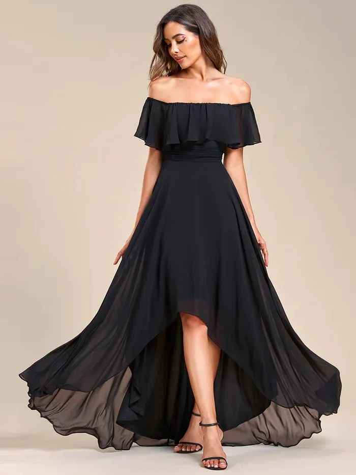 Off Shoulder Chiffon Split Evening Dress