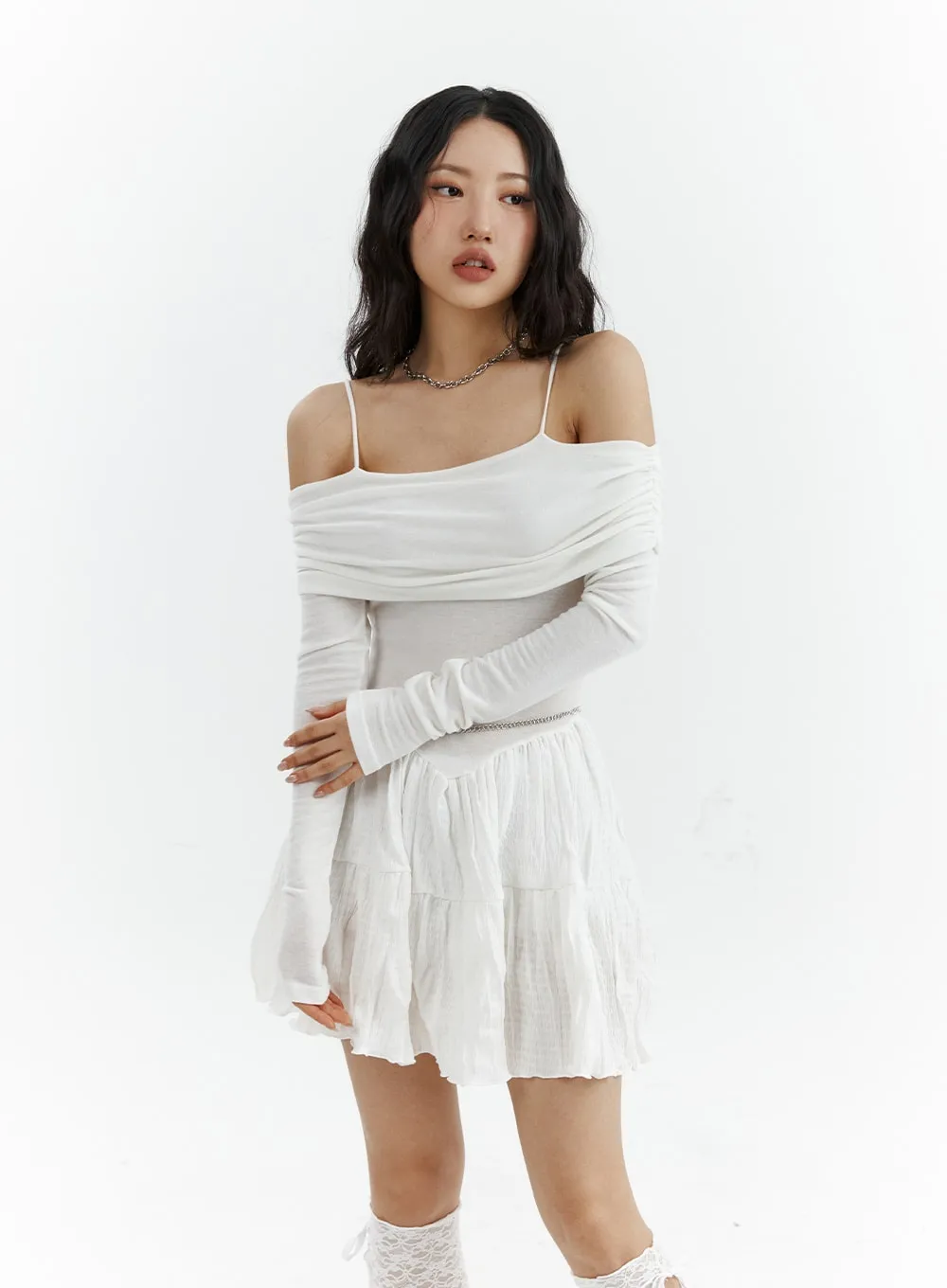 Off-Shoulder Frill Mini Dress CJ424