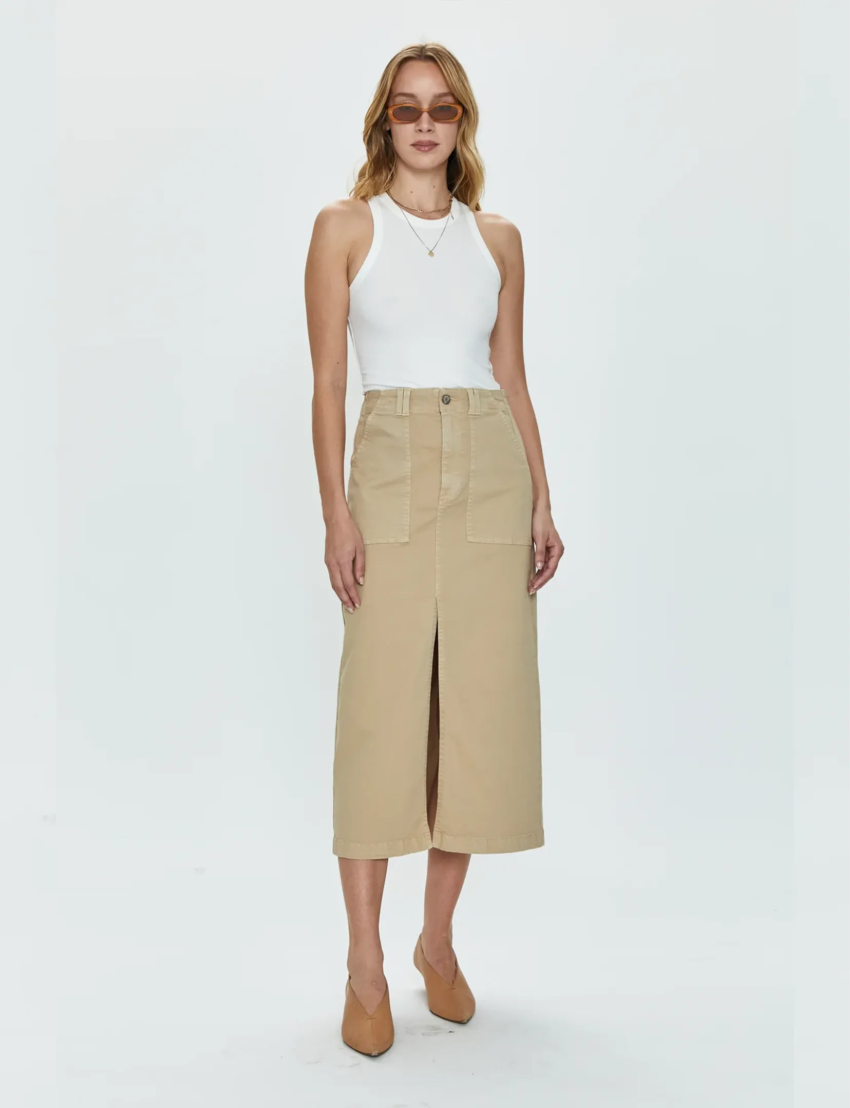 Pamela Utility Midi Skirt, Latte