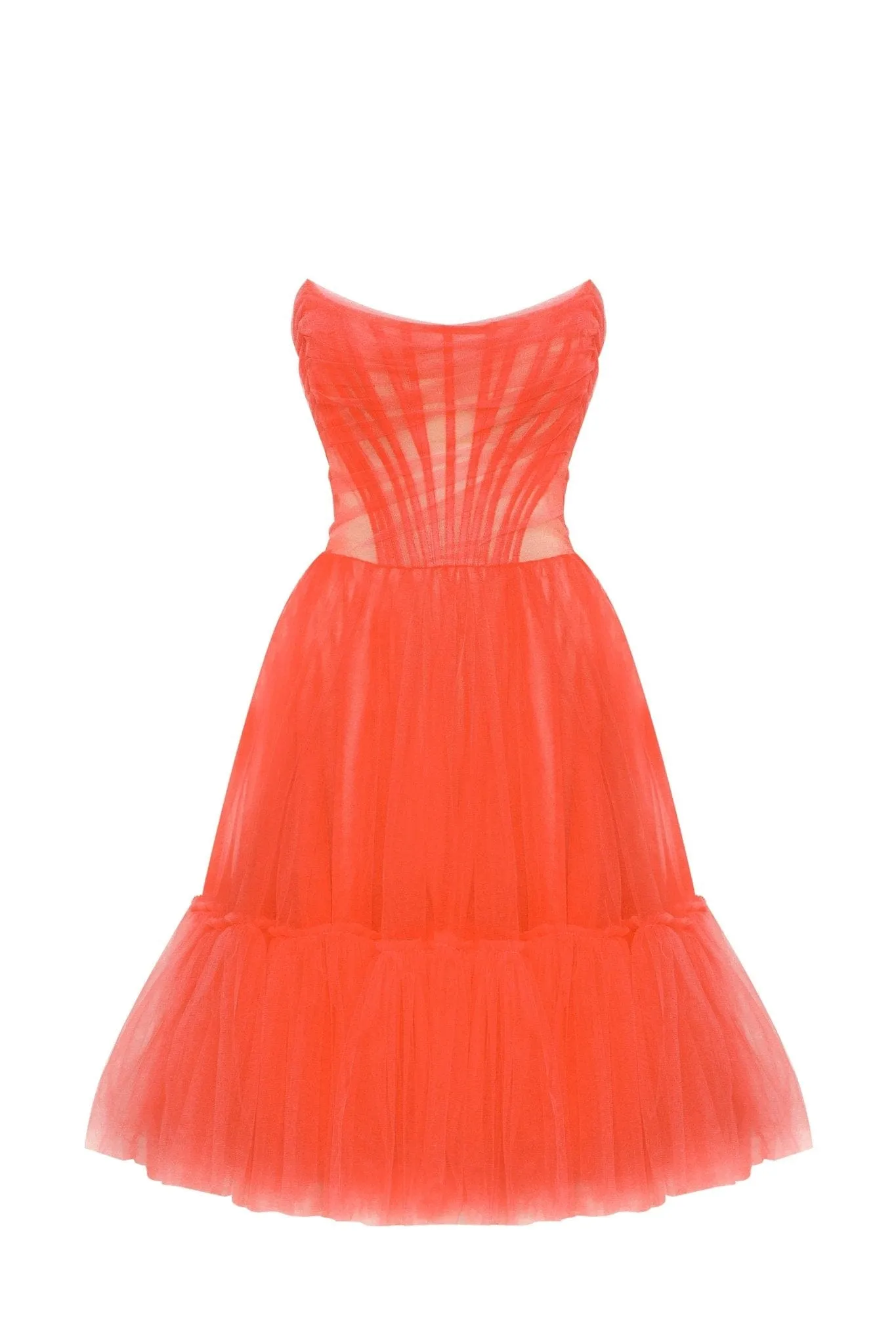 Passion Strapless Tulle mini dress in red coral color