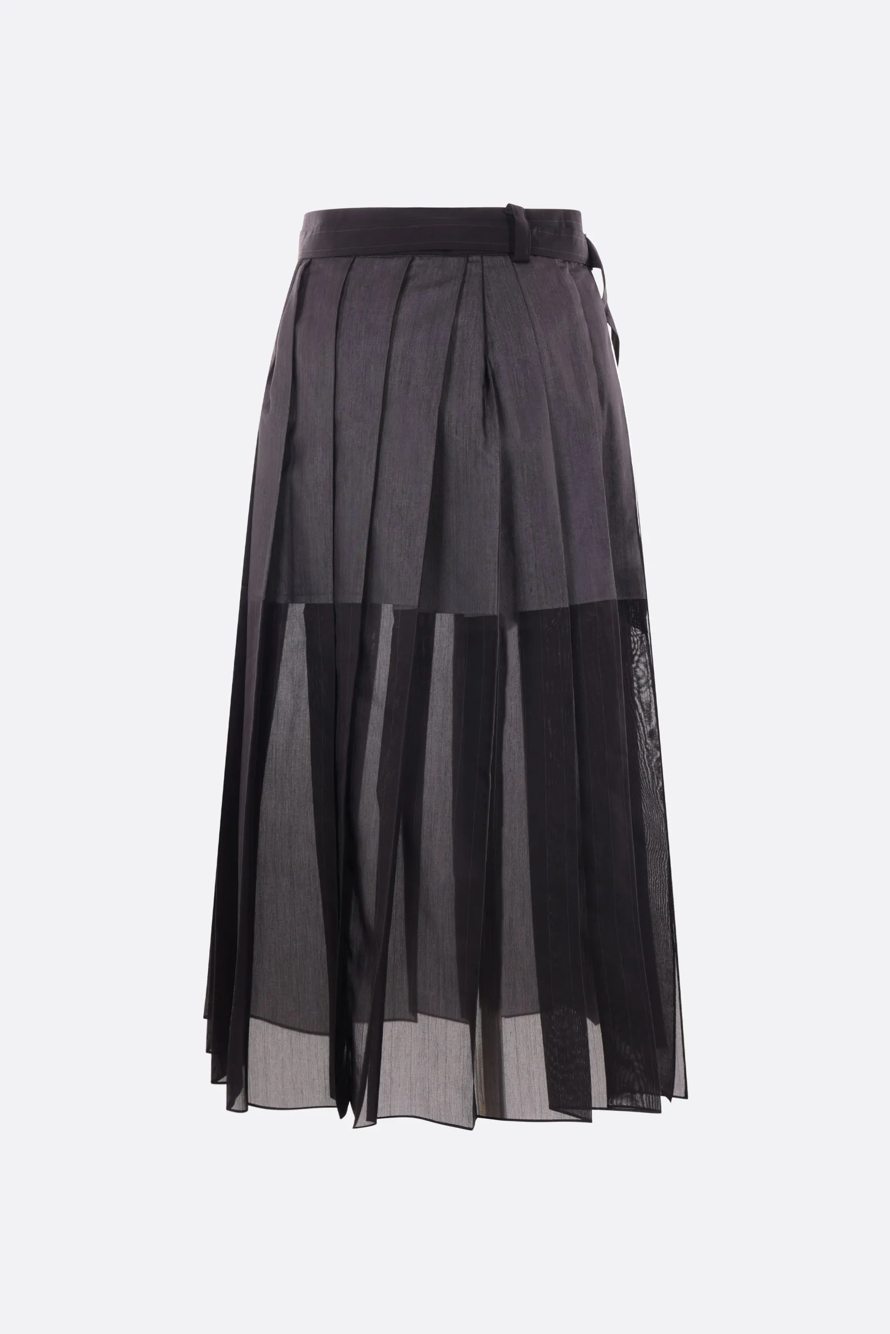 pinstriped pleated technical voile skirt