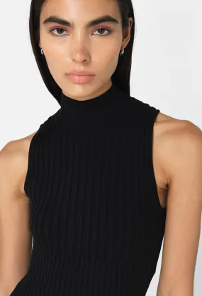 Piper Silk Rib Mock Neck Top / Black