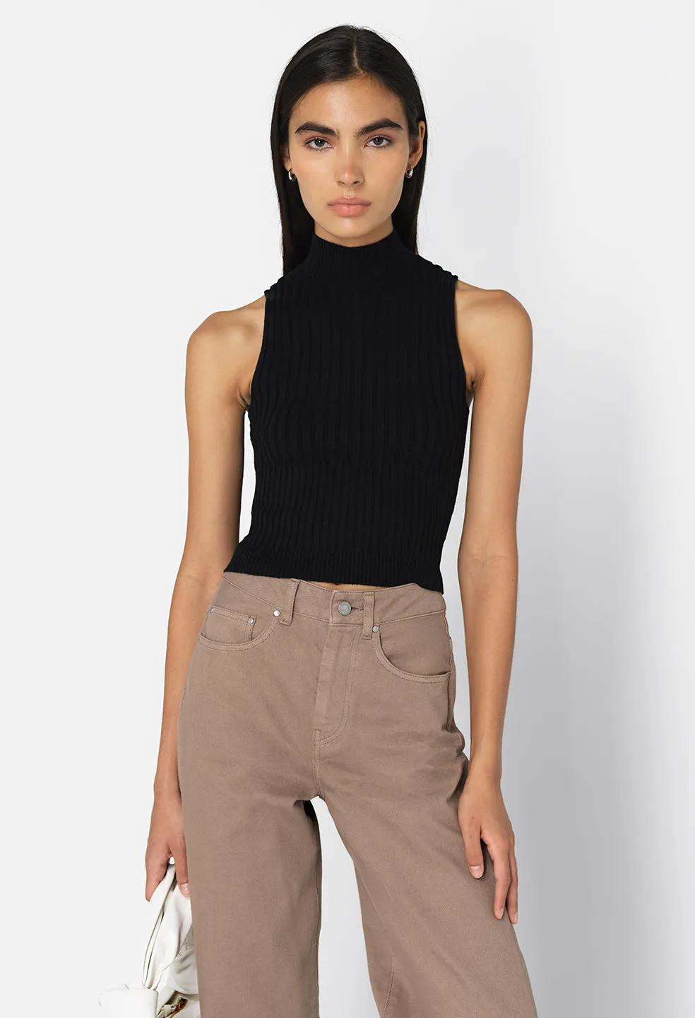 Piper Silk Rib Mock Neck Top / Black