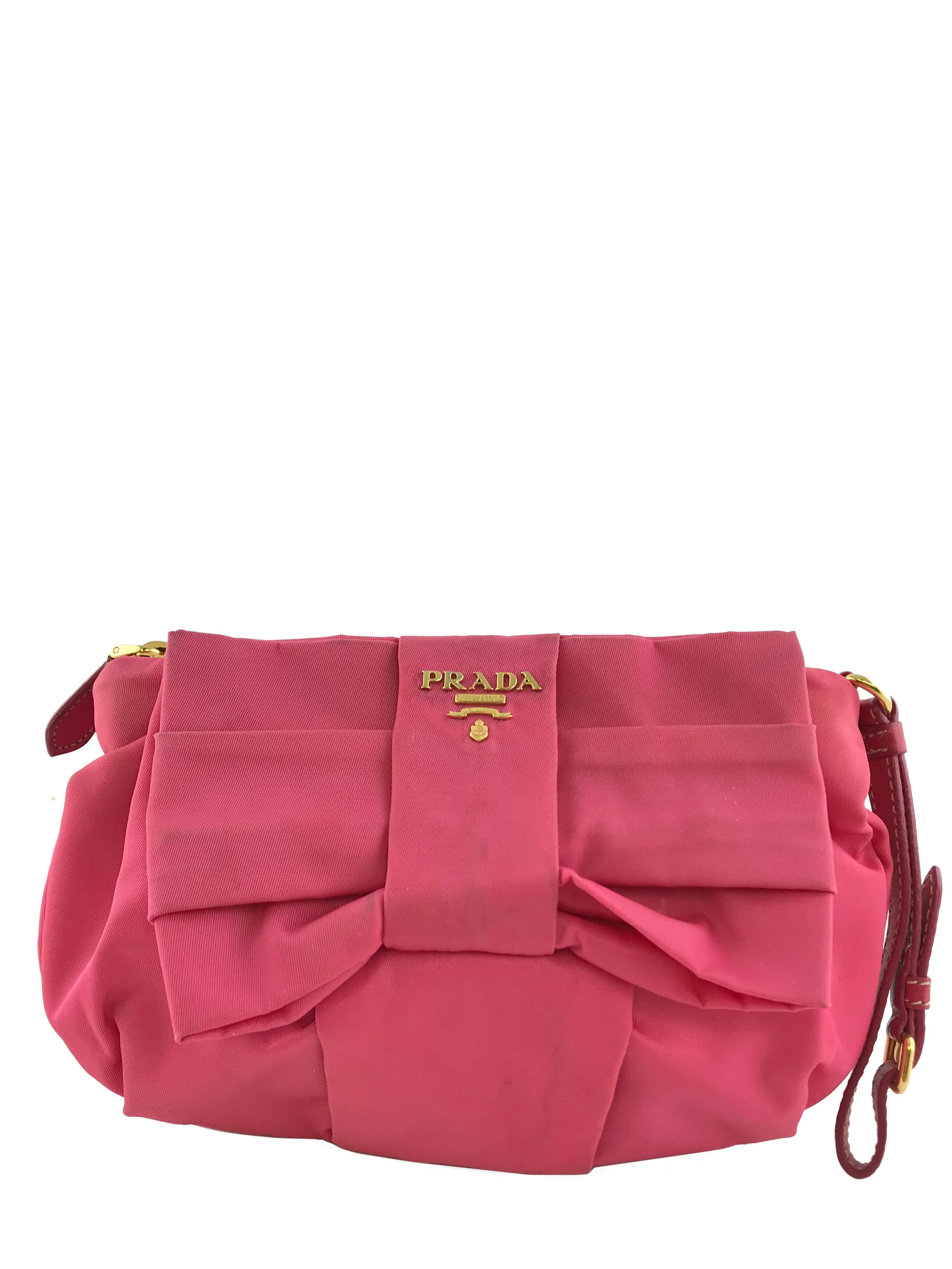 Prada Zip-Top Pleated Satin Wristlet