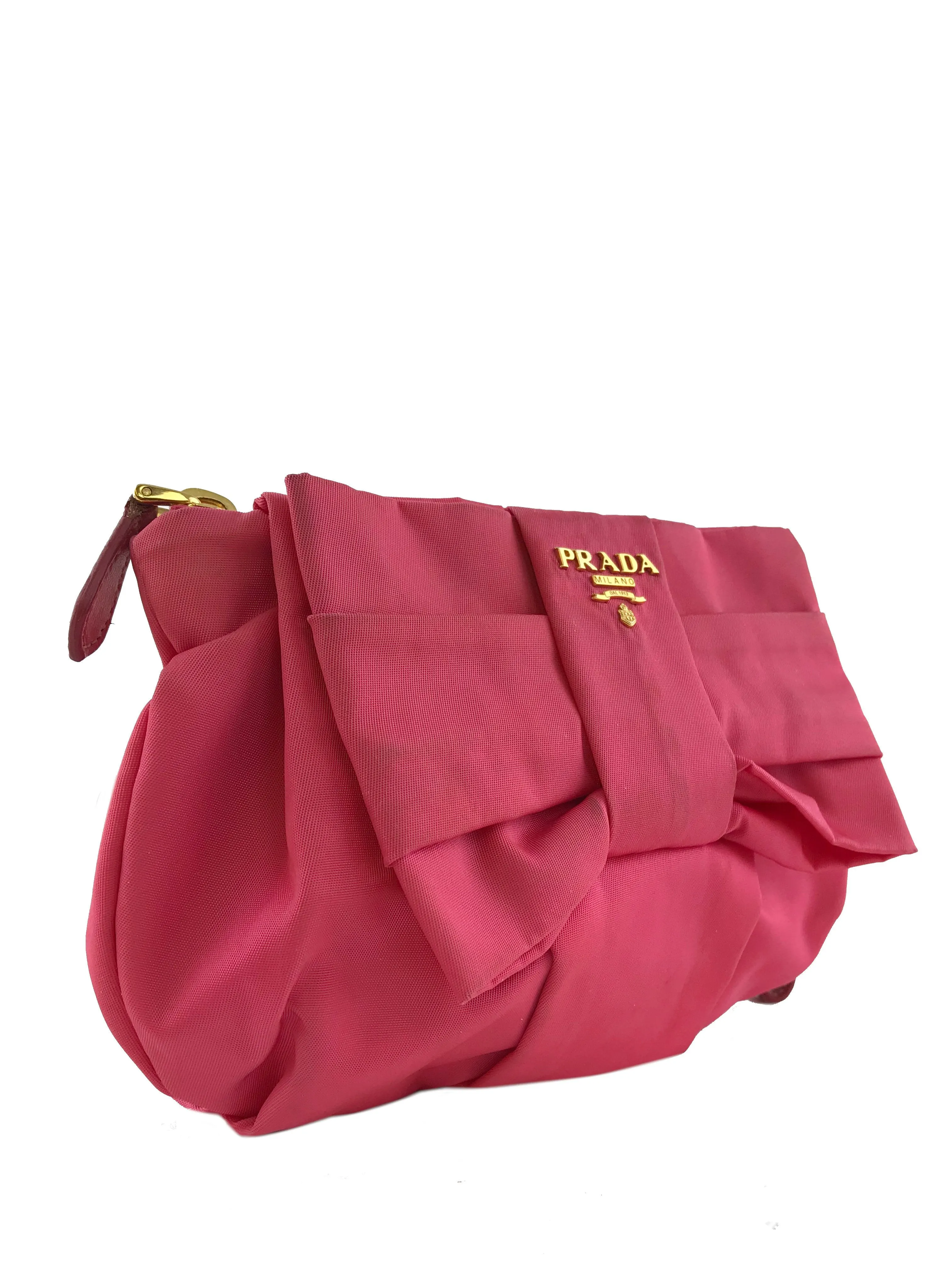 Prada Zip-Top Pleated Satin Wristlet