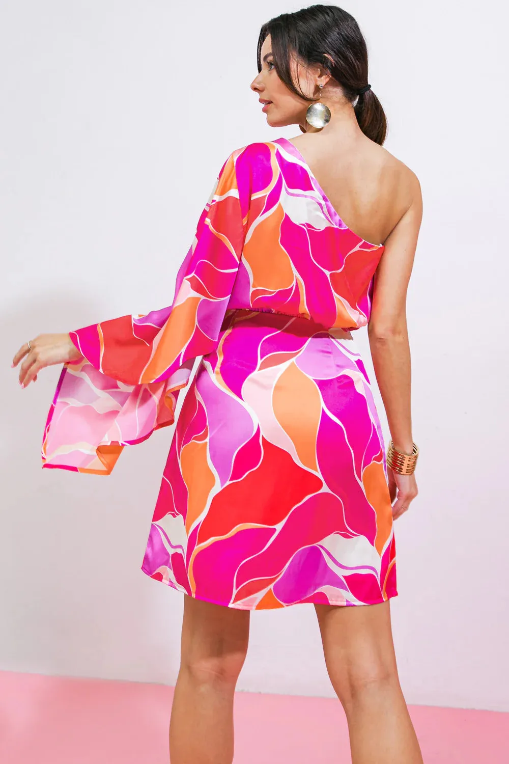 Elegant Printed Satin Dress for Women