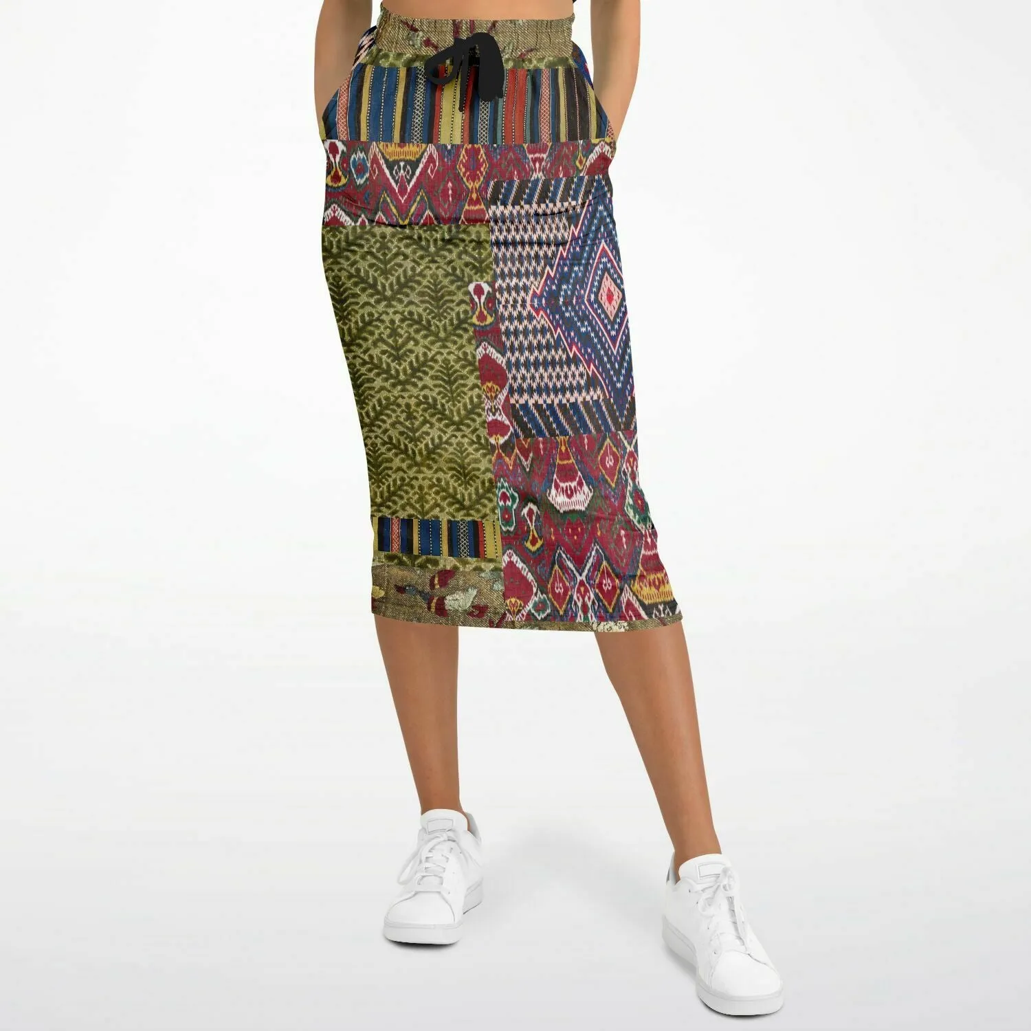 Red Melange Eco-Poly Long Pocket Skirt