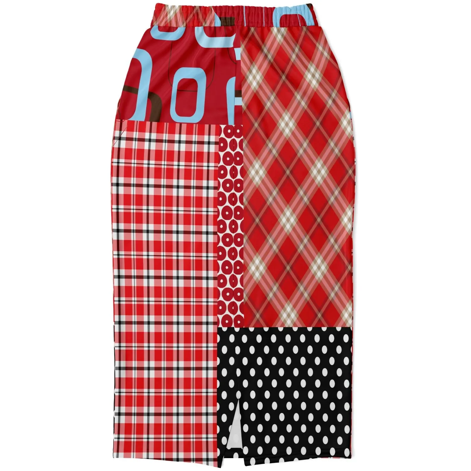 Red Pacific Palisades Patchwork Eco-Poly Long Pocket Skirt