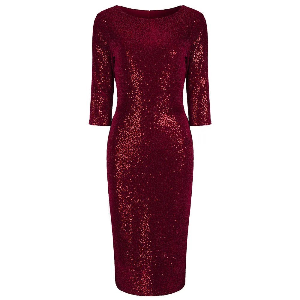 Red Velour Sequin Wiggle Party Dress