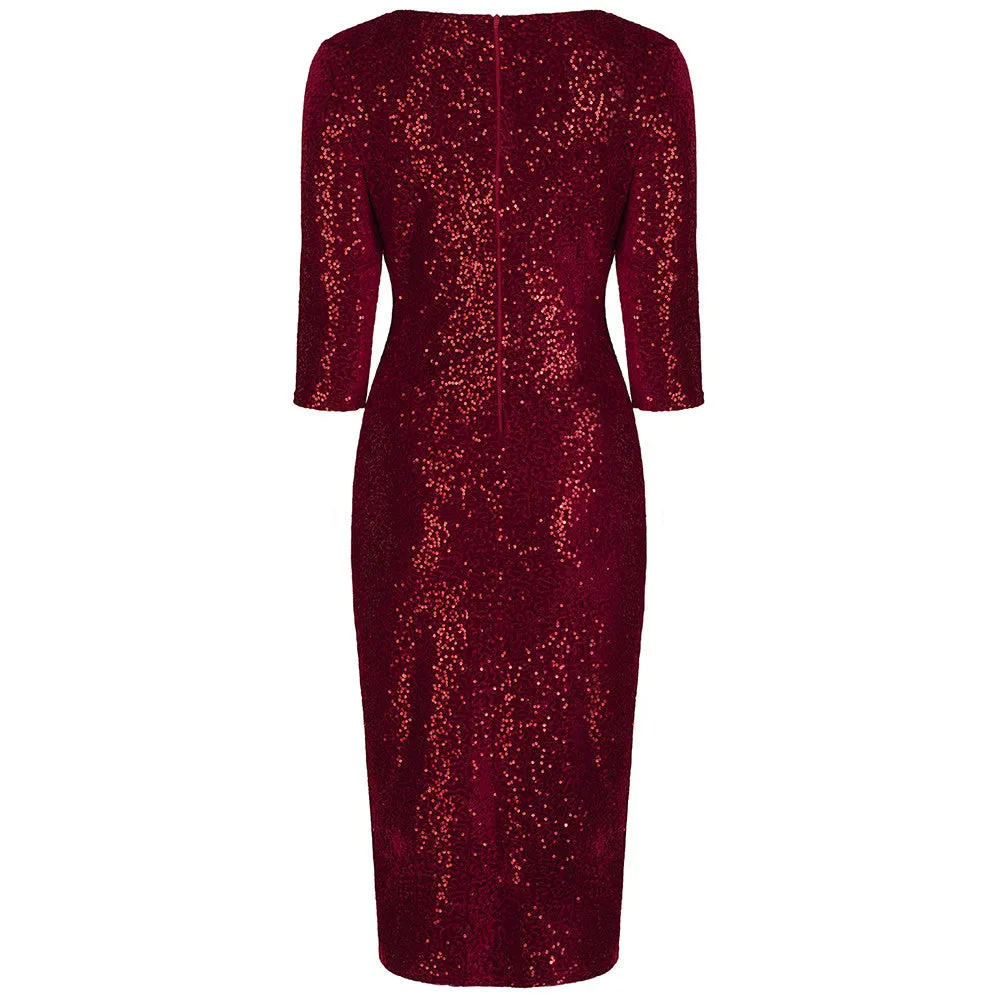 Red Velour Sequin Wiggle Party Dress