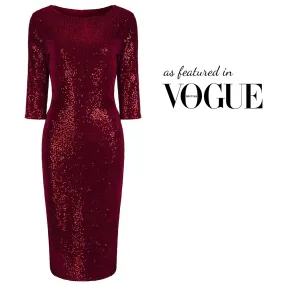 Red Velour Sequin Wiggle Party Dress