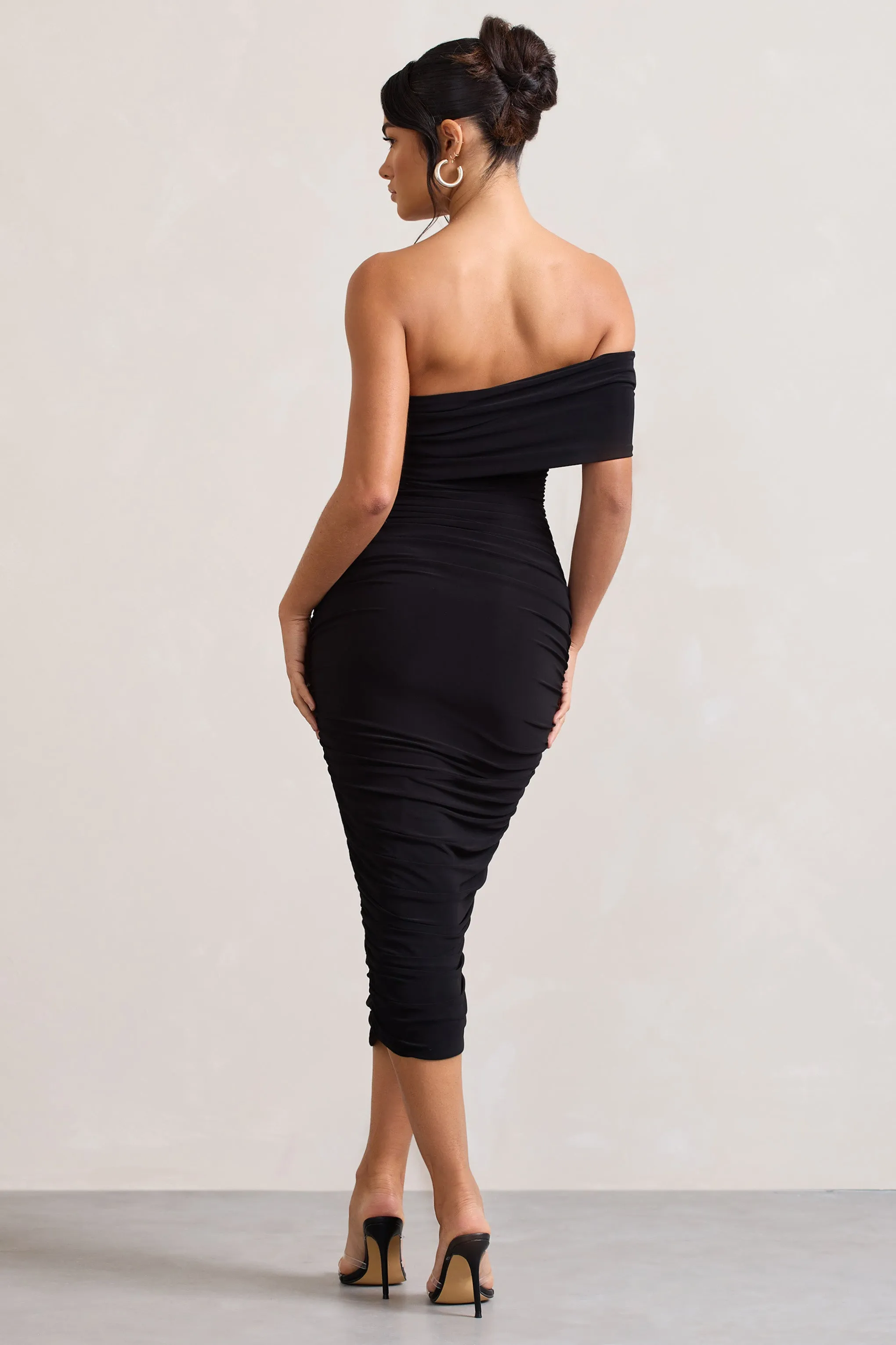 Remember Me | Black One Shoulder Midi Dress