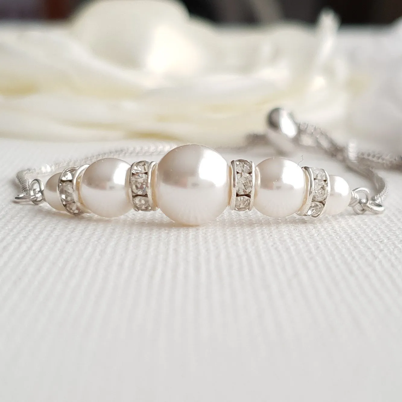 Rose Gold Pearl Bridal Bracelet- Ava