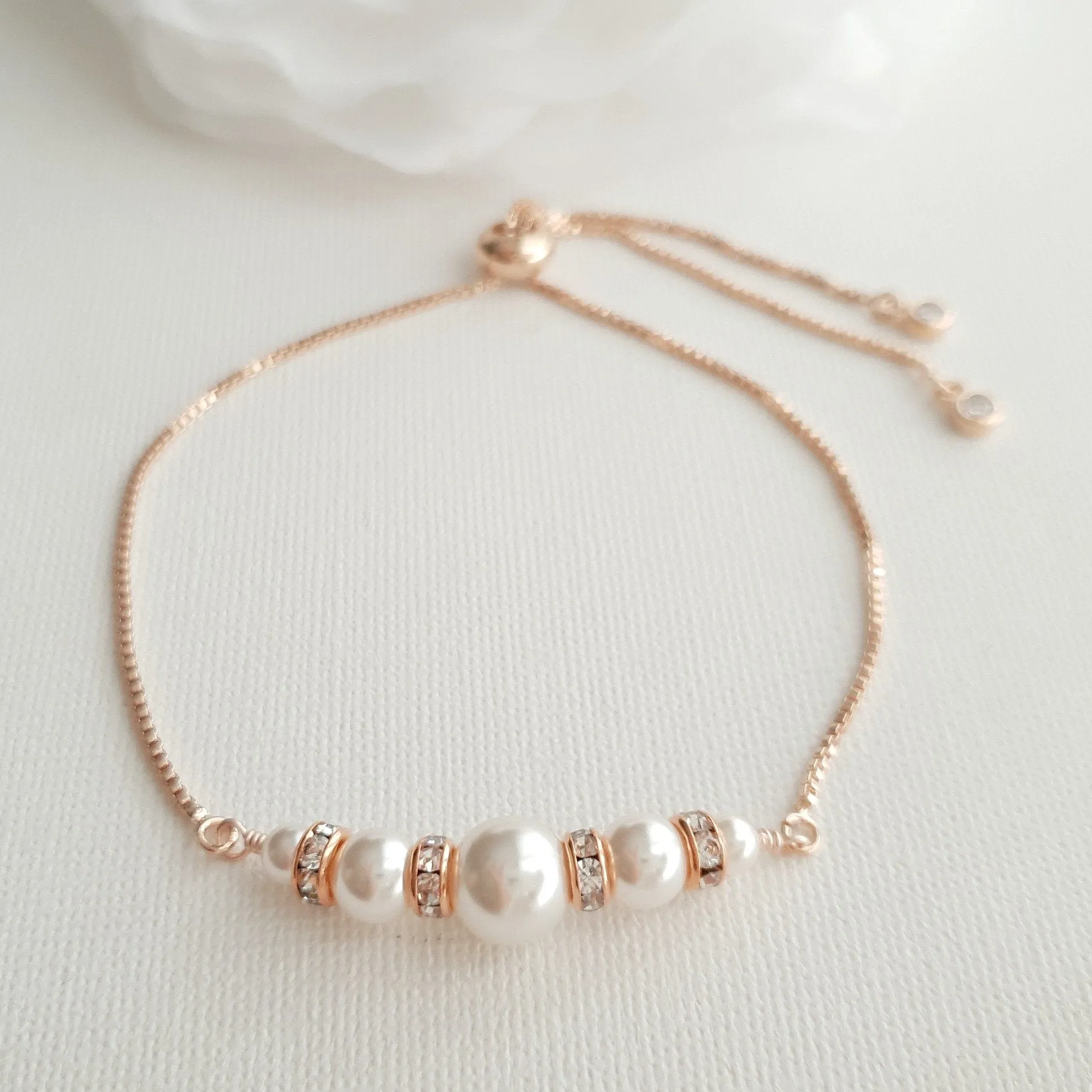 Rose Gold Pearl Bridal Bracelet- Ava