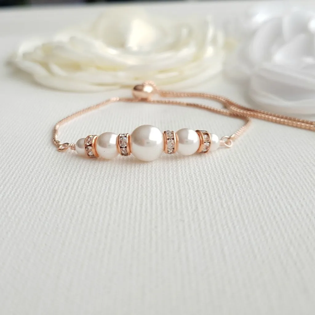 Rose Gold Pearl Bridal Bracelet- Ava