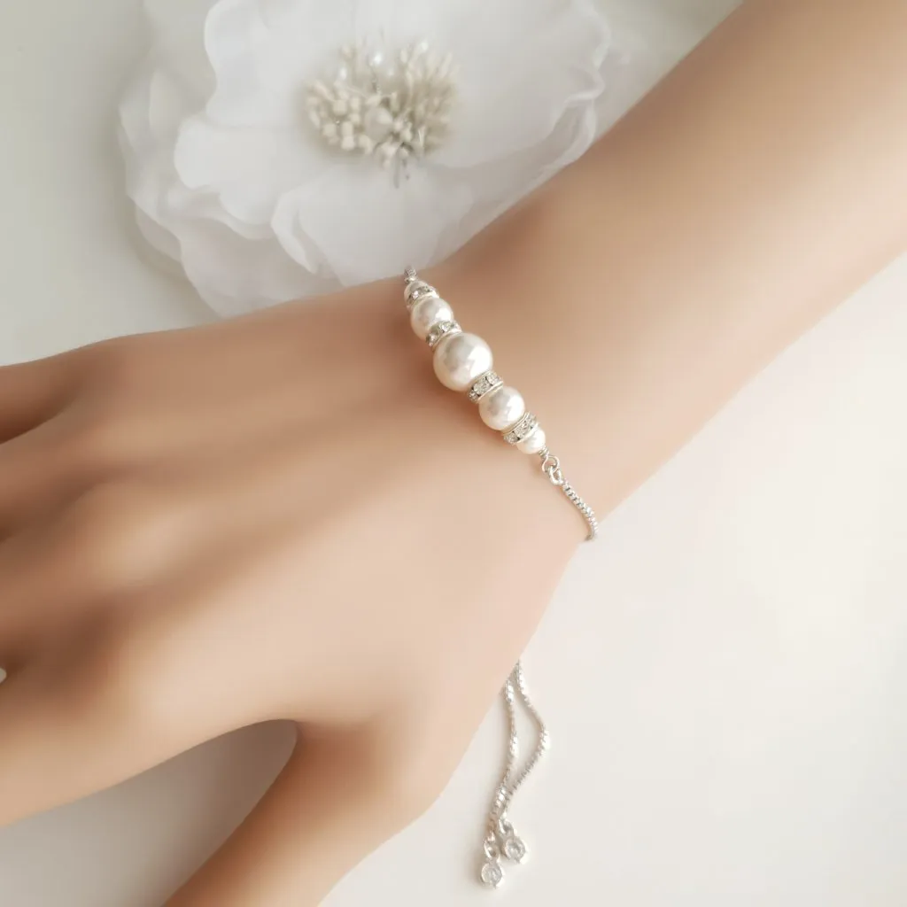 Rose Gold Pearl Bridal Bracelet- Ava