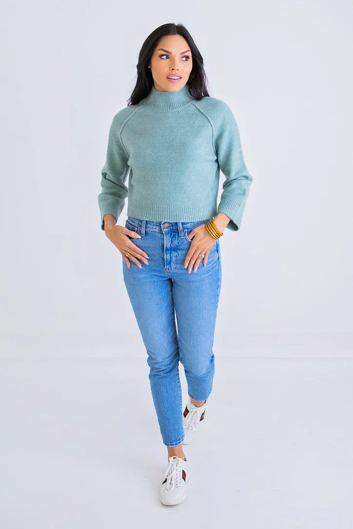 Sage Mixed Yarn Mock Sweater