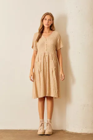 Sara Button Up Dress in Taupe