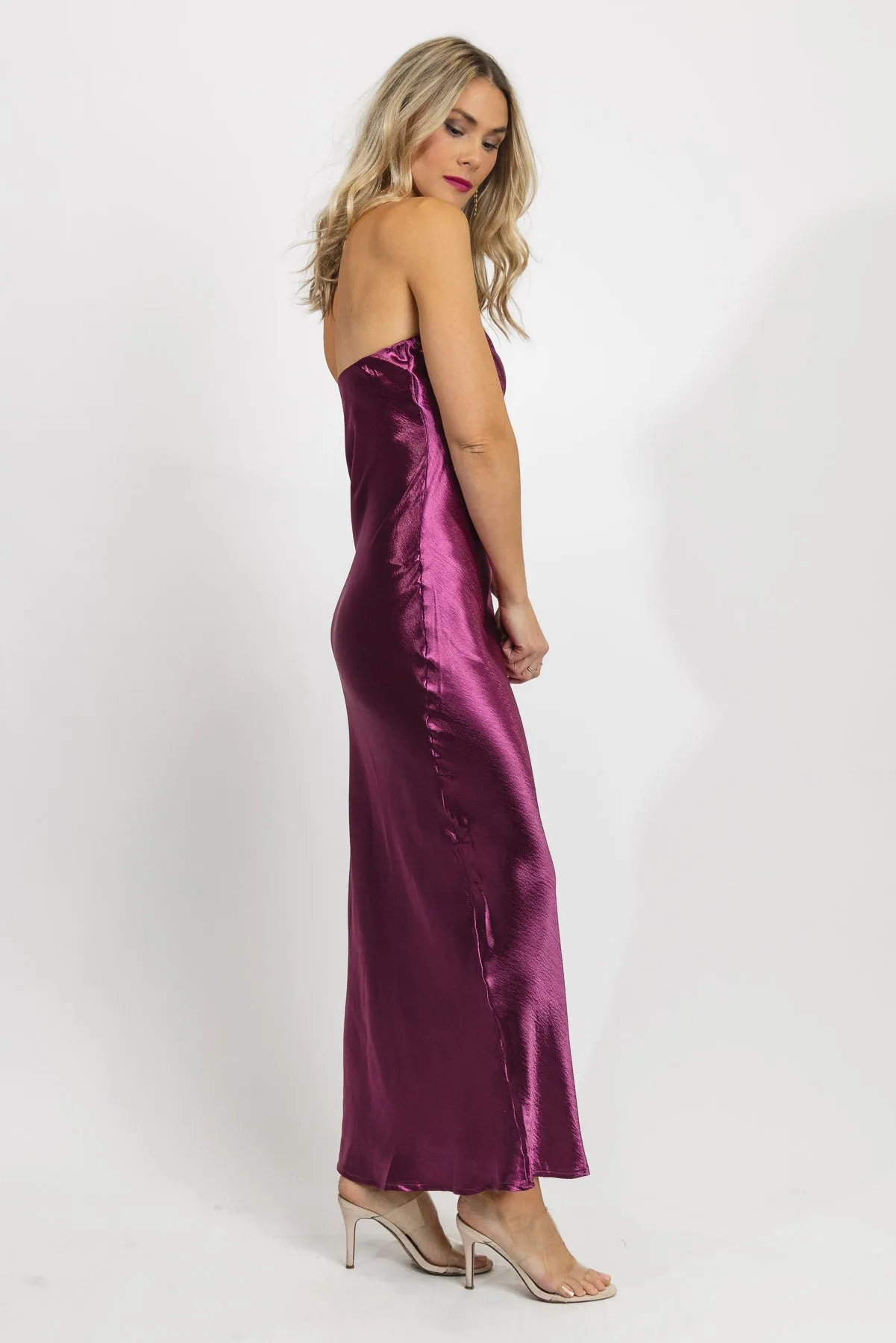 Satin Siren Magenta Tube Maxi Dress - Final Sale