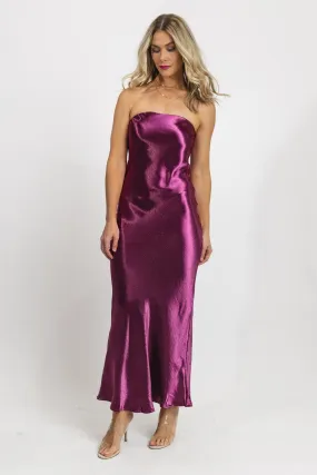 Satin Siren Magenta Tube Maxi Dress - Final Sale