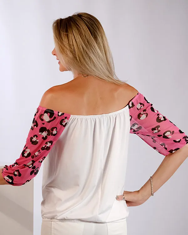 Shanee Top -  White & Pink animal