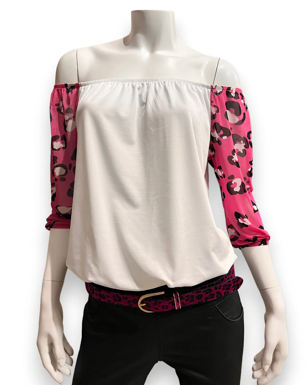 Shanee Top -  White & Pink animal