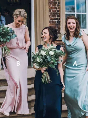 Sheath Scoop Floor Length Turquoise Satin Bridesmaid Dress