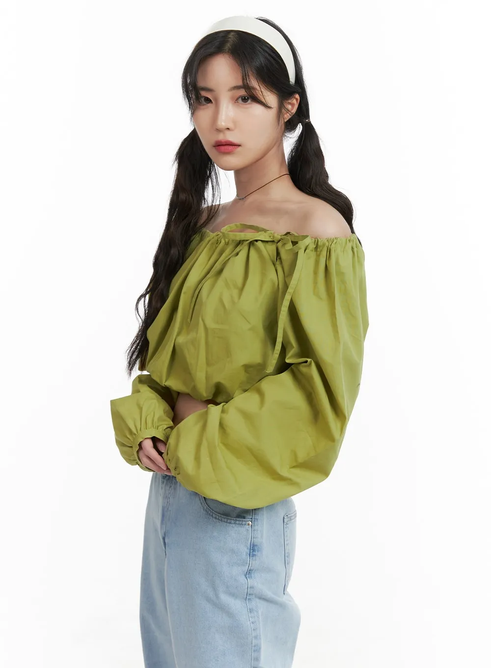 Side Ribbon Off Shoulder Blouse OM425