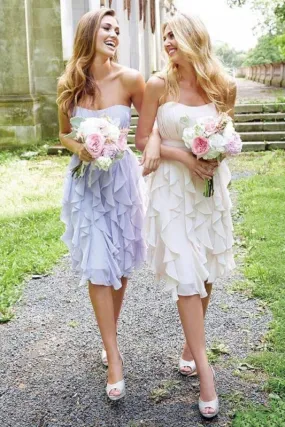 Strapless Chiffon with Ruffles Knee-length Short Bridesmaid Dress