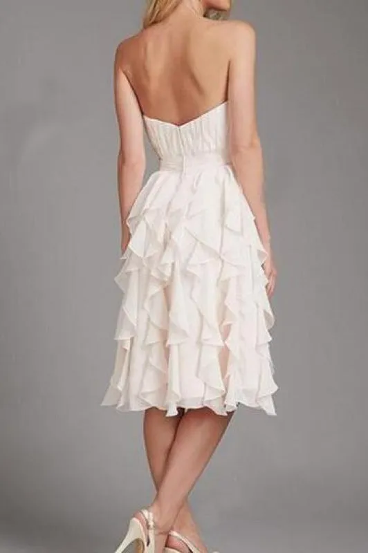 Strapless Chiffon with Ruffles Knee-length Short Bridesmaid Dress