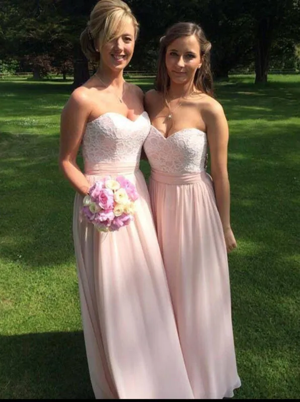 Stunning Sweetheart Floor-Length ?Pink Bridesmaid Dress