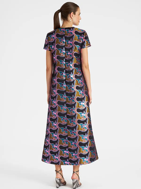 Swing Dress in Jacquard Spritz Blue Petrol